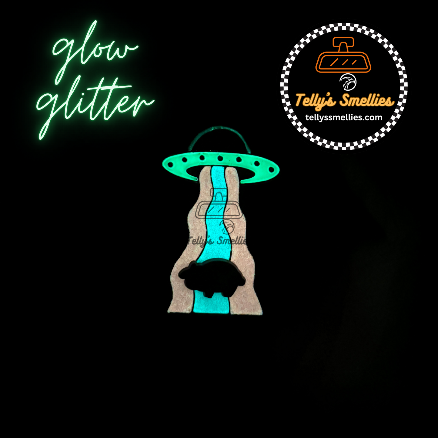 Space ship UFO with cow (GLOW in the dark/GLITTER)