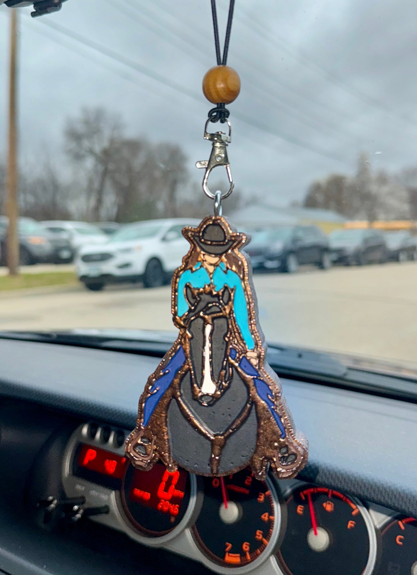 Cowgirl on horse (black) Car Freshener