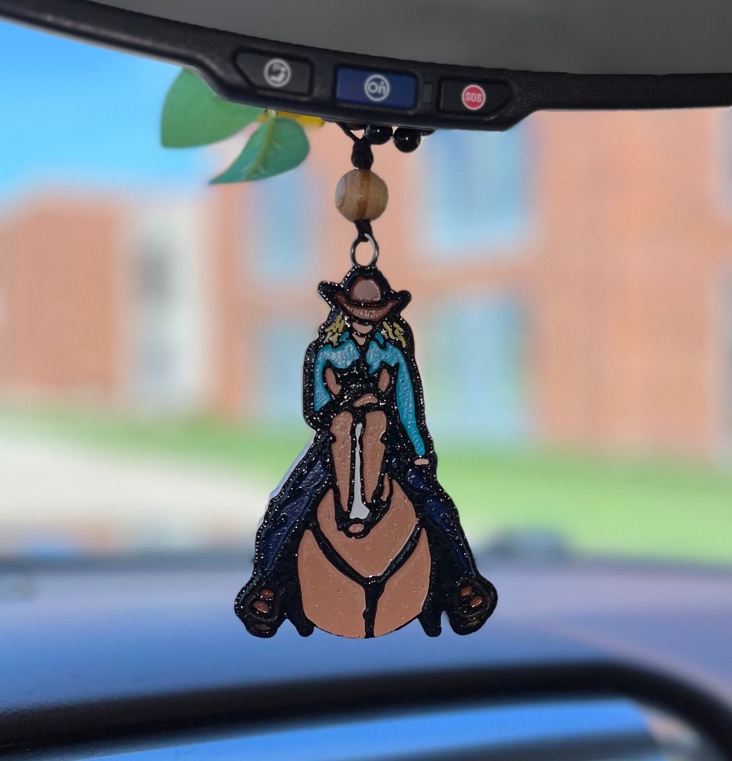 Cowgirl blonde on horse buckskin Car Freshener