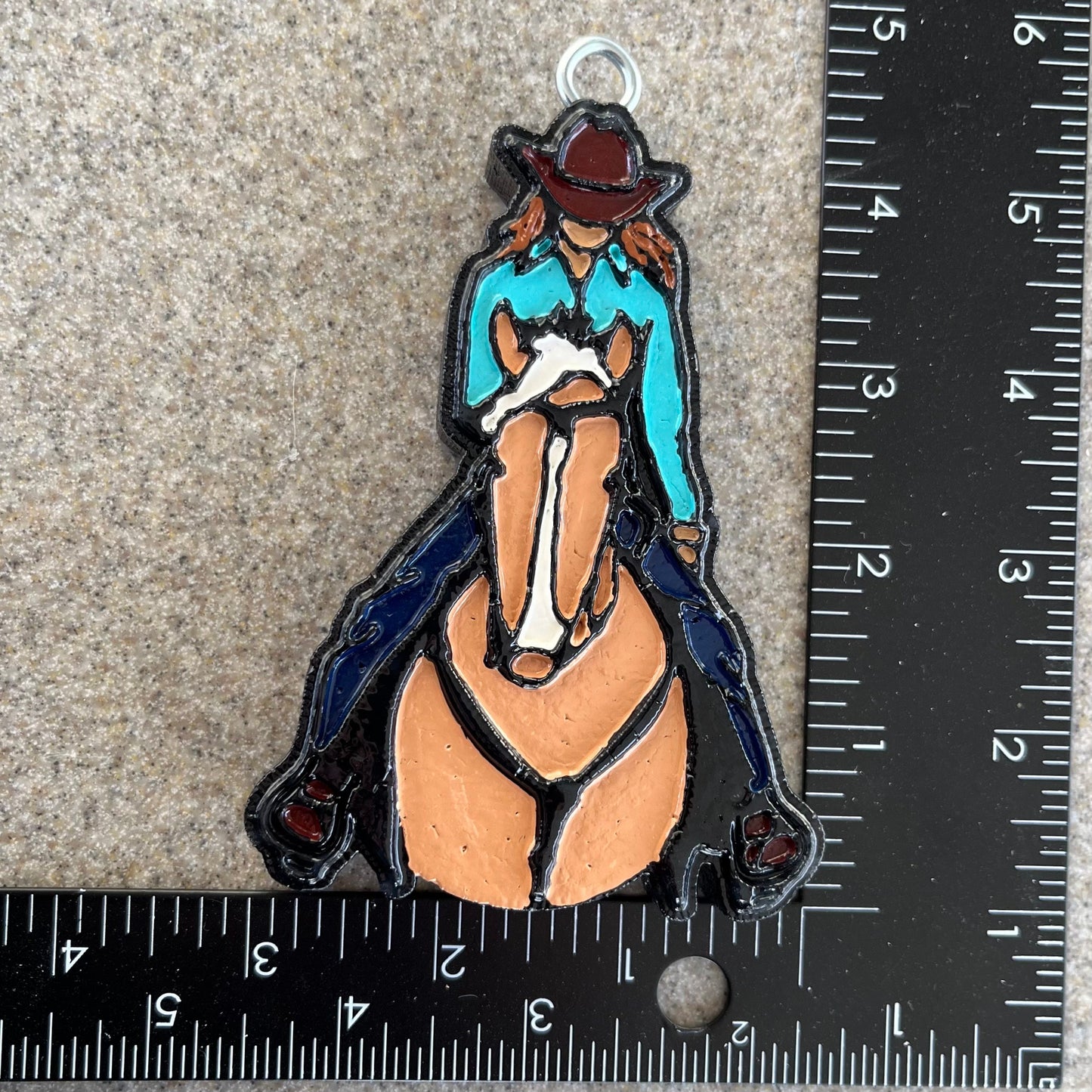 Cowgirl (red head) on horse (palomino) Car Freshener