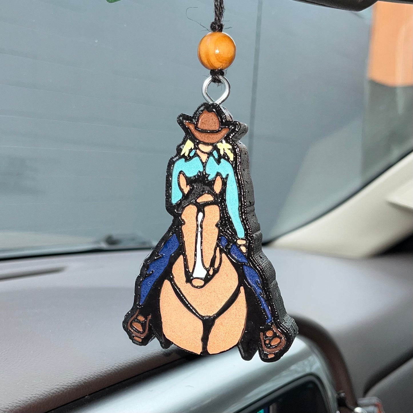 Cowgirl blonde on horse buckskin Car Freshener