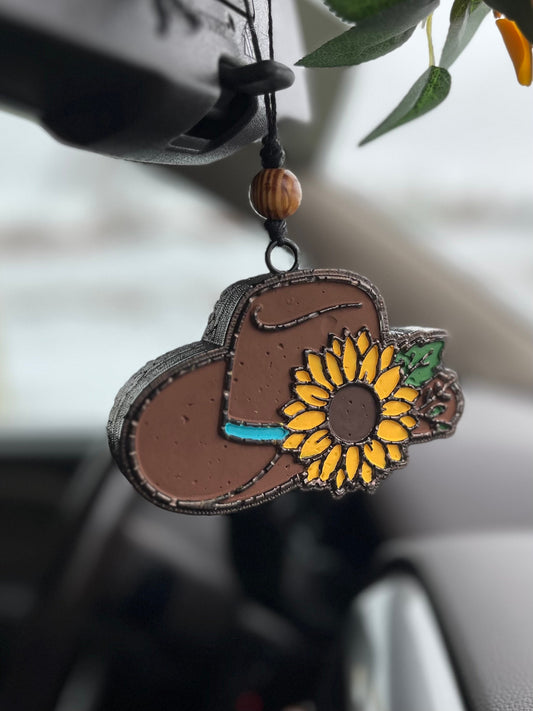 Cowboy Hat with Sunflower Car Freshener