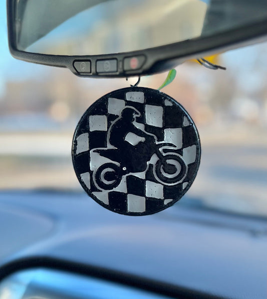 Dirt bike and Race Flag Car Freshener