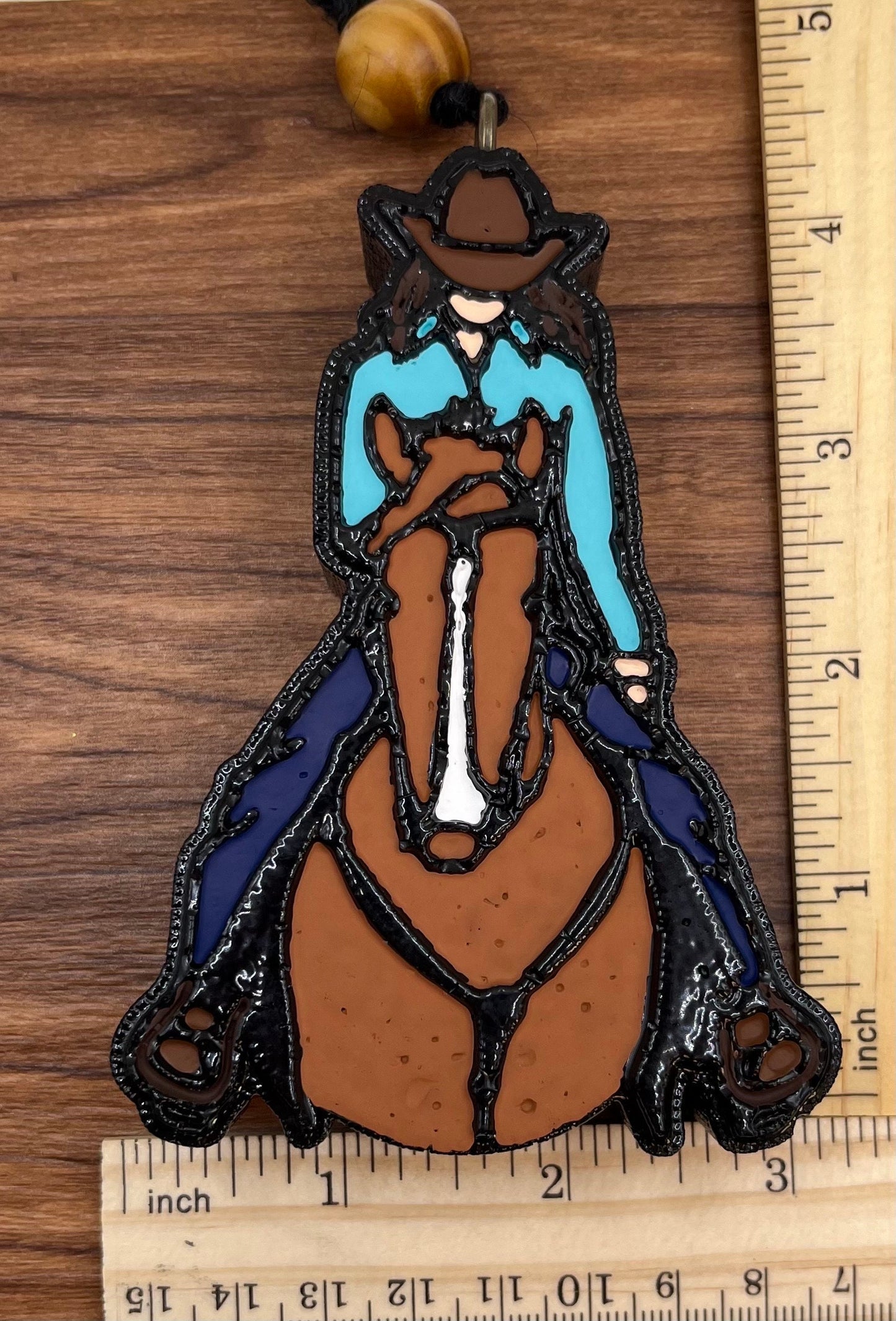 Cowgirl (brunette) on horse (Chestnut) Car Freshener