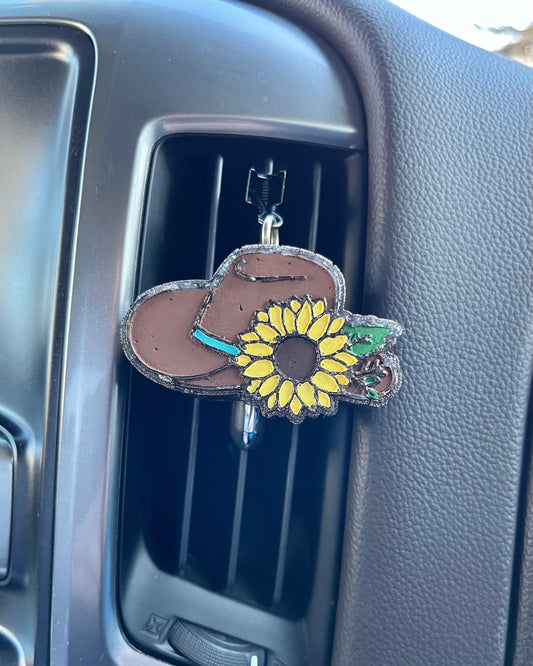 Cowboy Hat with Sunflower vent clip Car Freshener