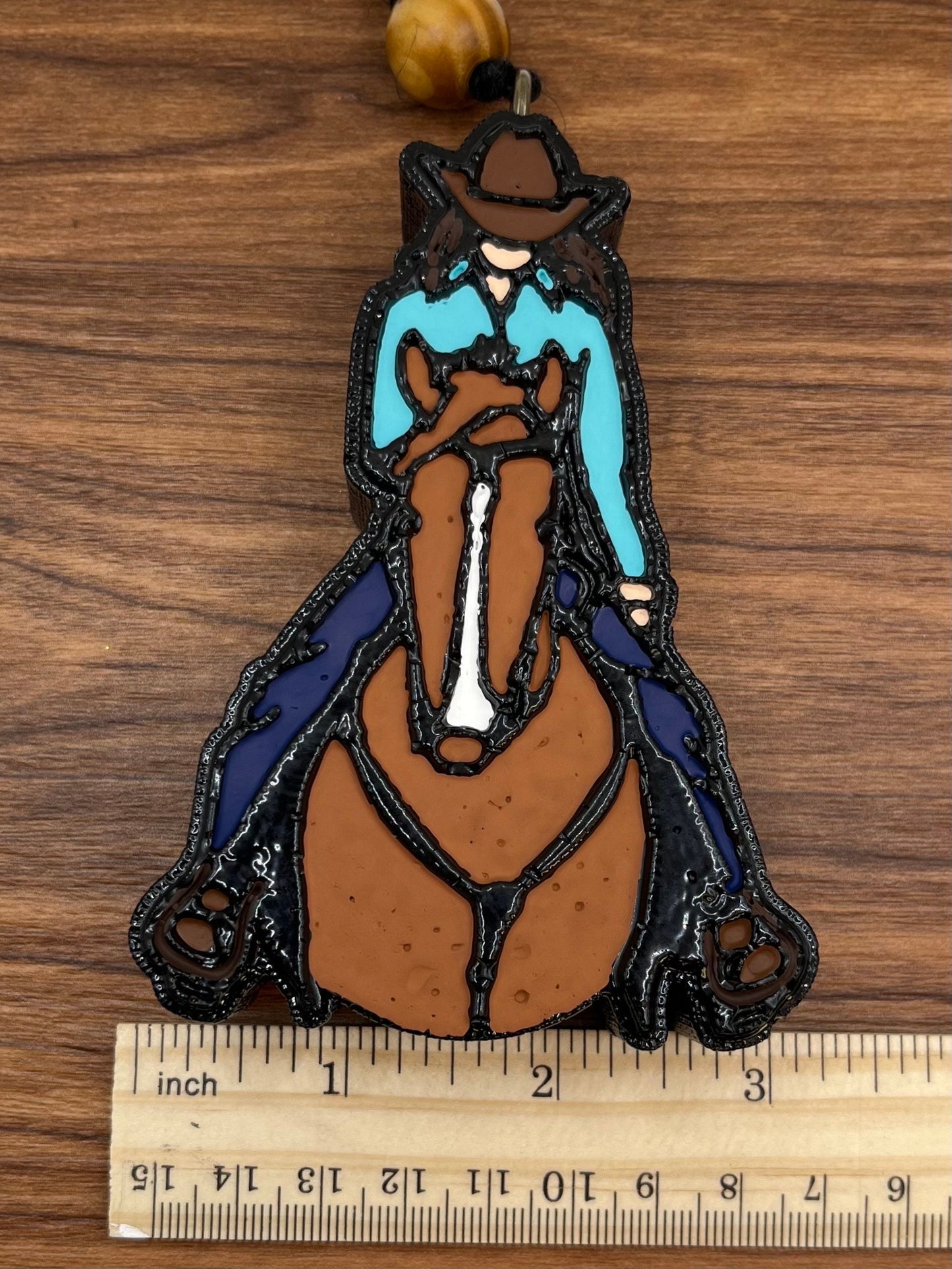 Cowgirl (brunette) on horse (Chestnut) Car Freshener