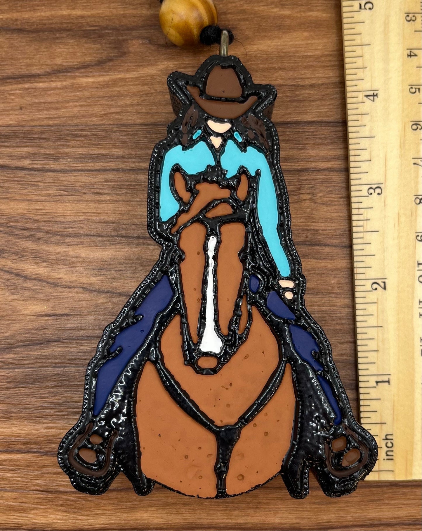 Cowgirl (brunette) on horse (Chestnut) Car Freshener