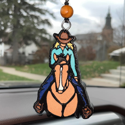 Cowgirl blonde on horse buckskin Car Freshener