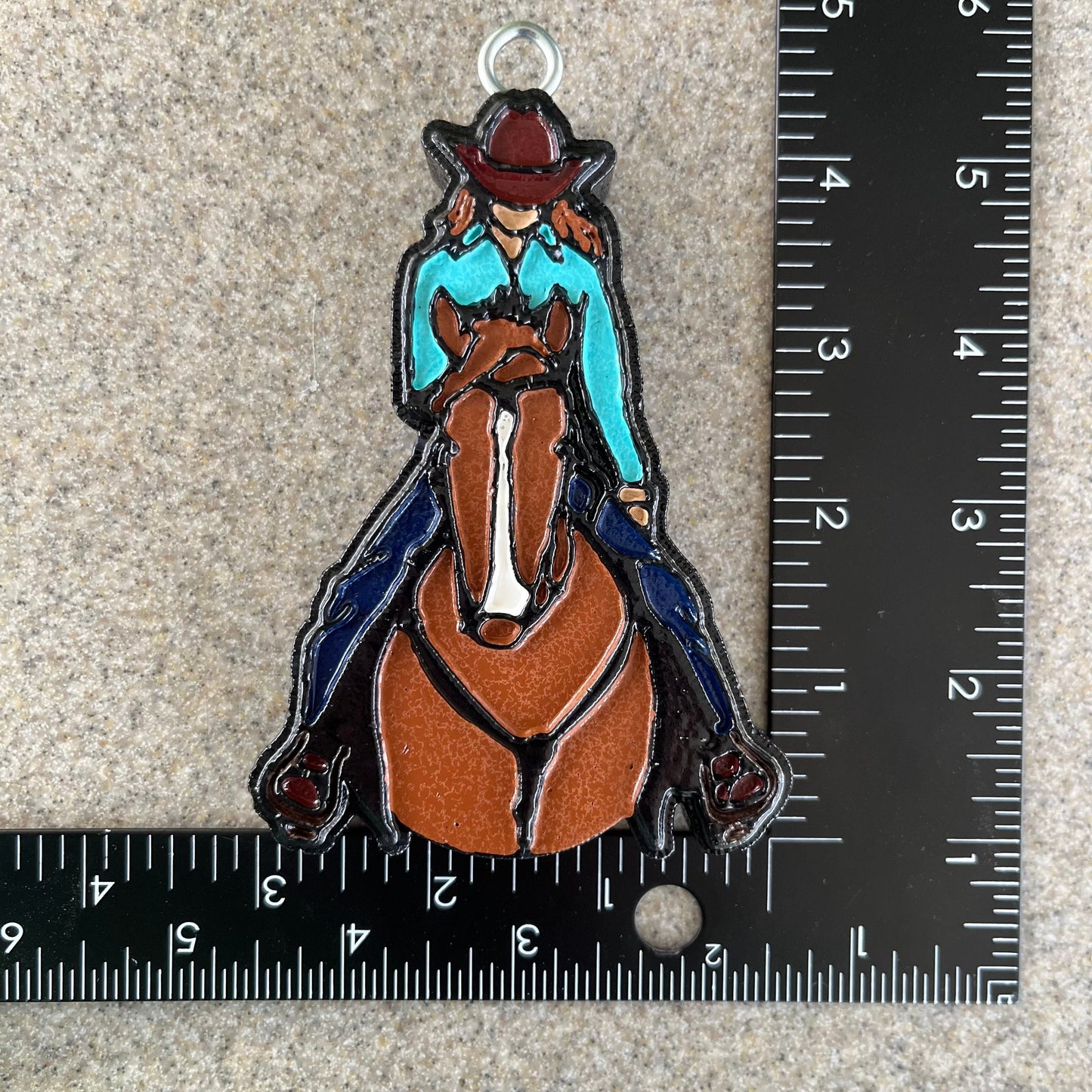 Cowgirl (red head) on horse (Chestnut) Car Freshener