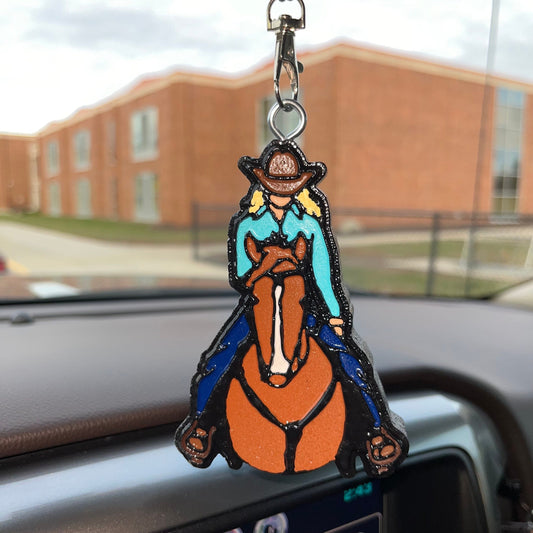 Cowgirl (blonde) on horse (chestnut) Car Freshener