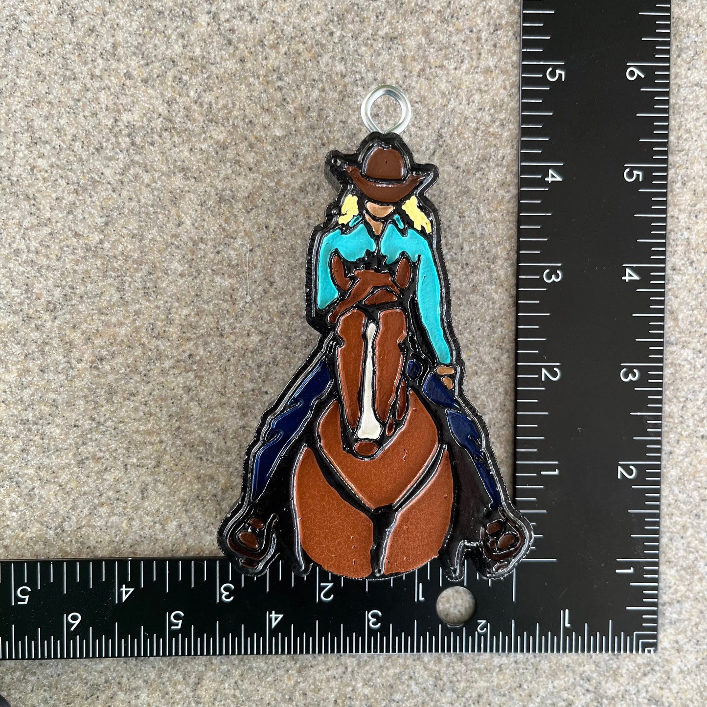 Cowgirl (blonde) on horse (chestnut) Car Freshener