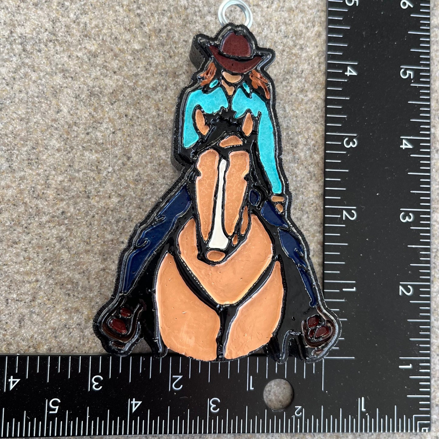 Cowgirl (red head) on horse (buckskin) Car Freshener