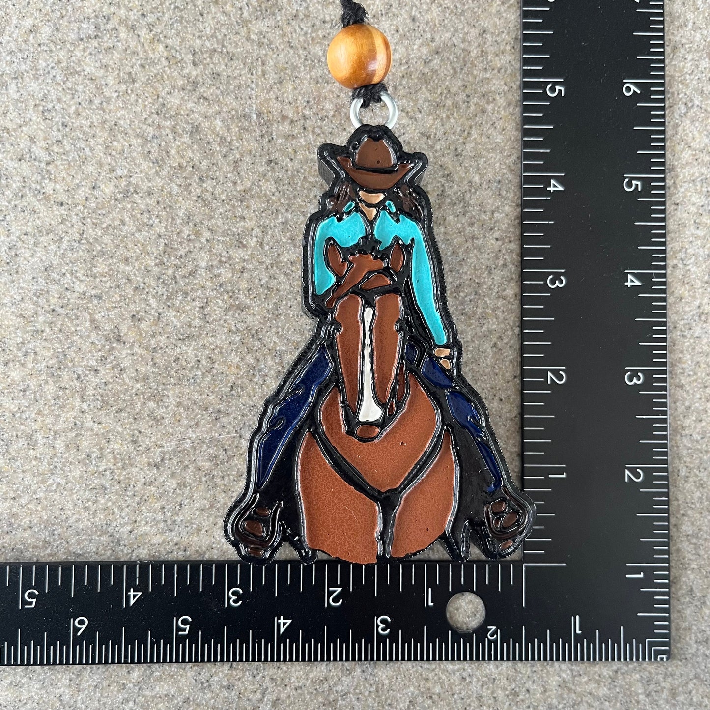 Cowgirl (brunette) on horse (Chestnut) Car Freshener