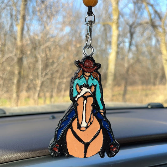 Cowgirl (red head) on horse (palomino) Car Freshener